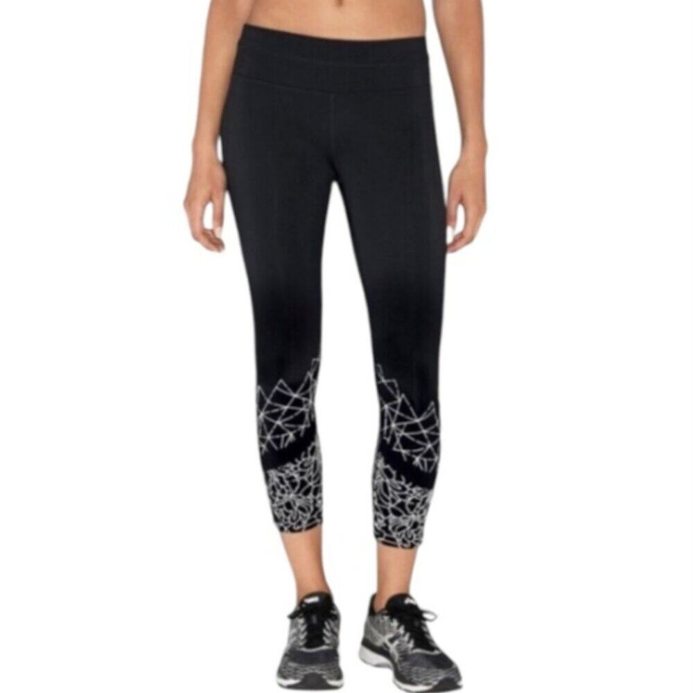 Athleta Women's Graphic Floral Sonar Capri Legging Black White Size M